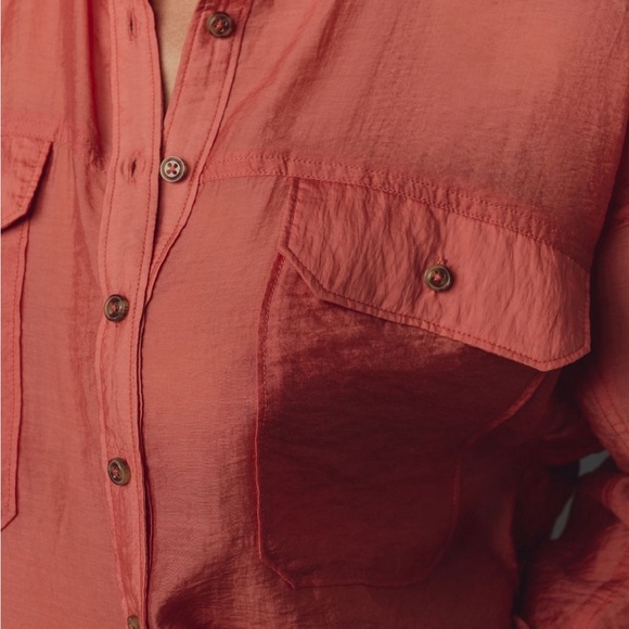 Anthropologie Sheer Rose Button Down shirt- Size Large - Picture 4 of 4